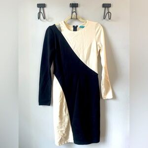 Alice + Olivia cream & black color block half sleeve stretch midi dress size Med